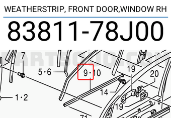 Suzuki 8381178J00 WEATHERSTRIP, FRONT DOOR,WINDOW RH