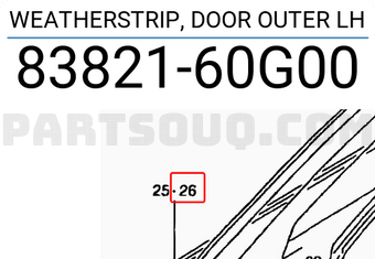 Suzuki 8382160G00 WEATHERSTRIP, DOOR OUTER LH