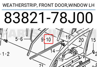 Suzuki 8382178J00 WEATHERSTRIP, FRONT DOOR,WINDOW LH