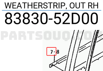 Suzuki 8383052D00 WEATHERSTRIP, OUT RH