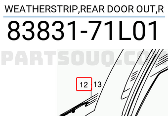 Suzuki 8383171L01 WEATHERSTRIP,REAR DOOR OUT,R