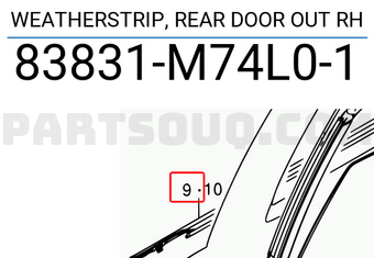 Suzuki 83831M74L01 WEATHERSTRIP, REAR DOOR OUT RH