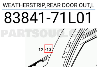 Suzuki 8384171L01 WEATHERSTRIP,REAR DOOR OUT,L