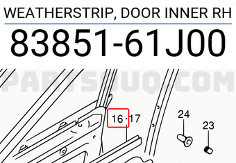 Suzuki 8385161J00 WEATHERSTRIP, DOOR INNER RH