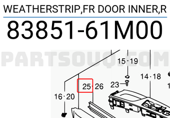 Suzuki 8385161M00 WEATHERSTRIP,FR DOOR INNER,R