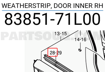 Suzuki 8385171L00 WEATHERSTRIP, DOOR INNER RH