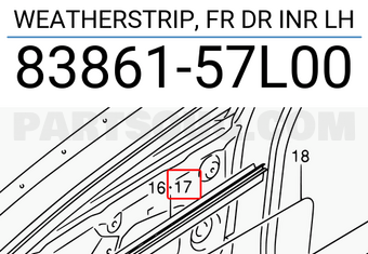 Suzuki 8386157L00 WEATHERSTRIP, FR DR INR LH