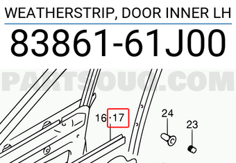 Suzuki 8386161J00 WEATHERSTRIP, DOOR INNER LH