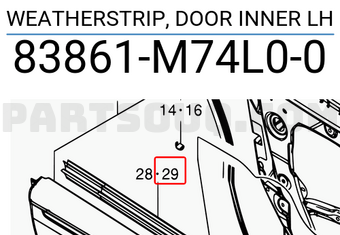 Suzuki 83861M74L00 WEATHERSTRIP, DOOR INNER LH