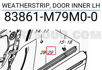 Suzuki 83861M79M00 WEATHERSTRIP, DOOR INNER LH