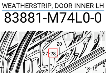Suzuki 83881M74L00 WEATHERSTRIP, DOOR INNER LH
