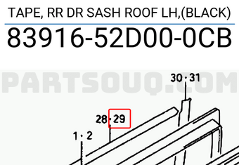 Suzuki 8391652D000CB TAPE, RR DR SASH ROOF LH,(BLACK)