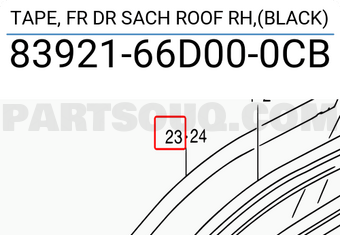 Suzuki 8392166D000CB TAPE, FR DR SACH ROOF RH,(BLACK)