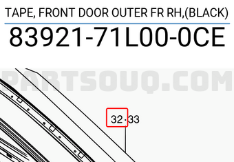 Suzuki 8392171L000CE TAPE, FRONT DOOR OUTER FR RH,(BLACK)