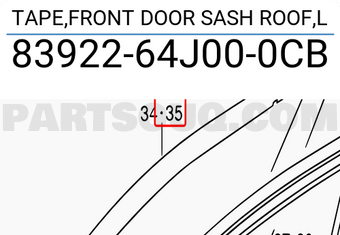 Suzuki 8392264J000CB TAPE,FRONT DOOR SASH ROOF,L