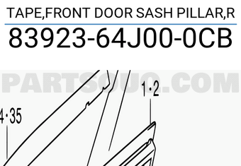 Suzuki 8392364J000CB TAPE,FRONT DOOR SASH PILLAR,R