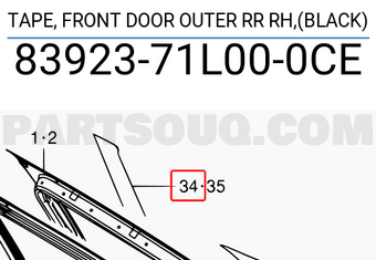 Suzuki 8392371L000CE TAPE, FRONT DOOR OUTER RR RH,(BLACK)