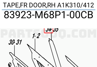 Suzuki 83923M68P100CB TAPE,FR DOOR,RH A1K310/412