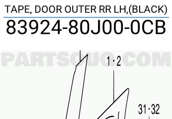 Suzuki 8392480J000CB TAPE, DOOR OUTER RR LH,(BLACK)
