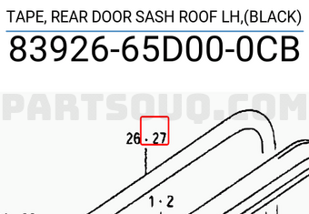 Suzuki 8392665D000CB TAPE, REAR DOOR SASH ROOF LH,(BLACK)