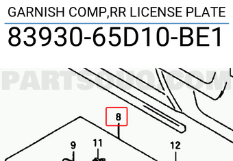 Suzuki 8393065D10BE1 GARNISH COMP,RR LICENSE PLATE