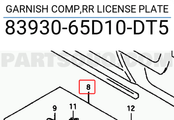 Suzuki 8393065D10DT5 GARNISH COMP,RR LICENSE PLATE