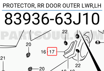 Suzuki 8393663J10 PROTECTOR, RR DOOR OUTER LWR,LH