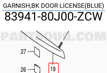 Suzuki 8394180J00ZCW GARNISH,BK DOOR LICENSE(BLUE)