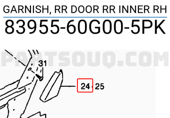Suzuki 8395560G005PK GARNISH, RR DOOR RR INNER RH