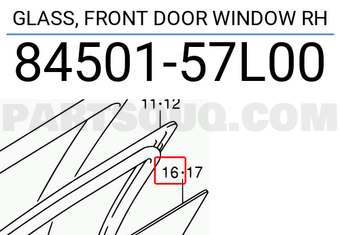 Suzuki 8450157L00 GLASS, FRONT DOOR WINDOW RH