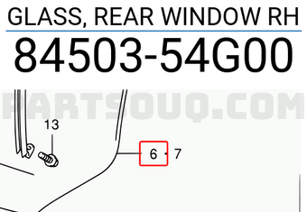 Suzuki 8450354G00 GLASS, REAR WINDOW RH