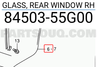 Suzuki 8450355G00 GLASS, REAR WINDOW RH