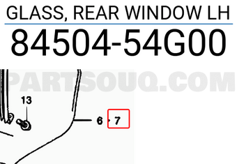 Suzuki 8450454G00 GLASS, REAR WINDOW LH