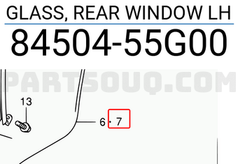 Suzuki 8450455G00 GLASS, REAR WINDOW LH