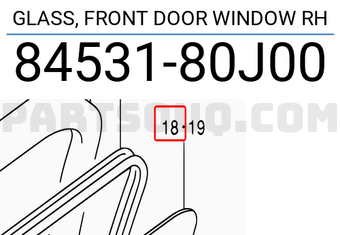 Suzuki 8453180J00 GLASS, FRONT DOOR WINDOW RH