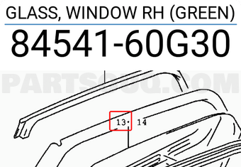 Suzuki 8454160G30 GLASS, WINDOW RH (GREEN)