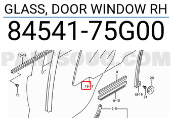 Suzuki 8454175G00 GLASS, DOOR WINDOW RH