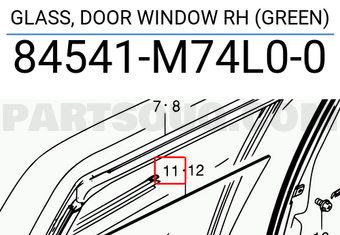 Suzuki 84541M74L00 GLASS, DOOR WINDOW RH (GREEN)