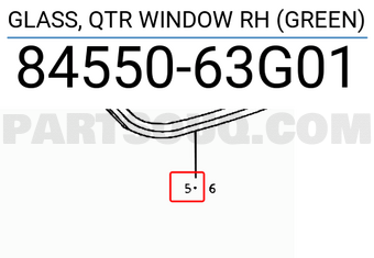 Suzuki 8455063G01 GLASS, QTR WINDOW RH (GREEN)