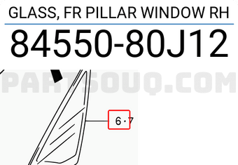 Suzuki 8455080J12 GLASS, FR PILLAR WINDOW RH