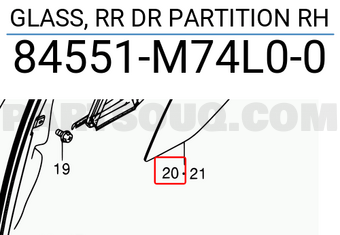 Suzuki 84551M74L00 GLASS, RR DR PARTITION RH