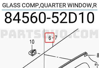 Suzuki 8456052D10 GLASS COMP,QUARTER WINDOW,R