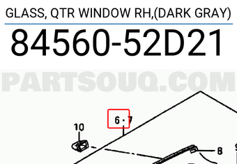 Suzuki 8456052D21 GLASS, QTR WINDOW RH,(DARK GRAY)