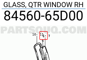 Suzuki 8456065D00 GLASS, QTR WINDOW RH