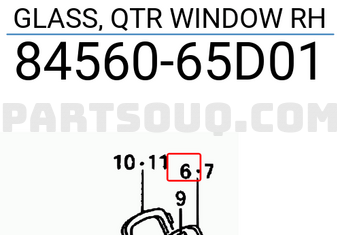 Suzuki 8456065D01 GLASS, QTR WINDOW RH