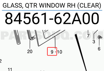 Suzuki 8456162A00 GLASS, QTR WINDOW RH (CLEAR)