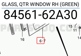 Suzuki 8456162A30 GLASS, QTR WINDOW RH (GREEN)