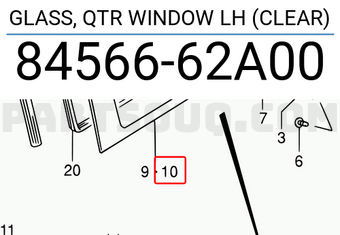 Suzuki 8456662A00 GLASS, QTR WINDOW LH (CLEAR)