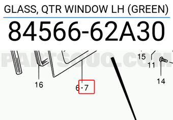 Suzuki 8456662A30 GLASS, QTR WINDOW LH (GREEN)