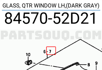 Suzuki 8457052D21 GLASS, QTR WINDOW LH,(DARK GRAY)